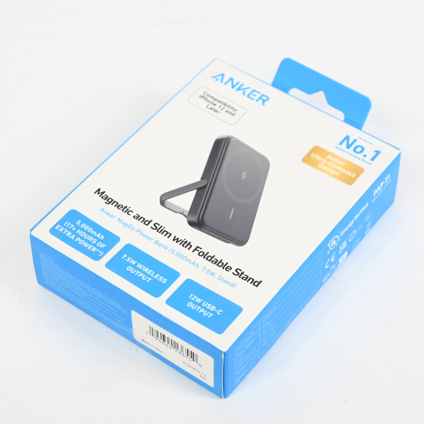 Anker Magnetic Battery, 5,000 mAh Wireless Portable Charger - Black - Grade A