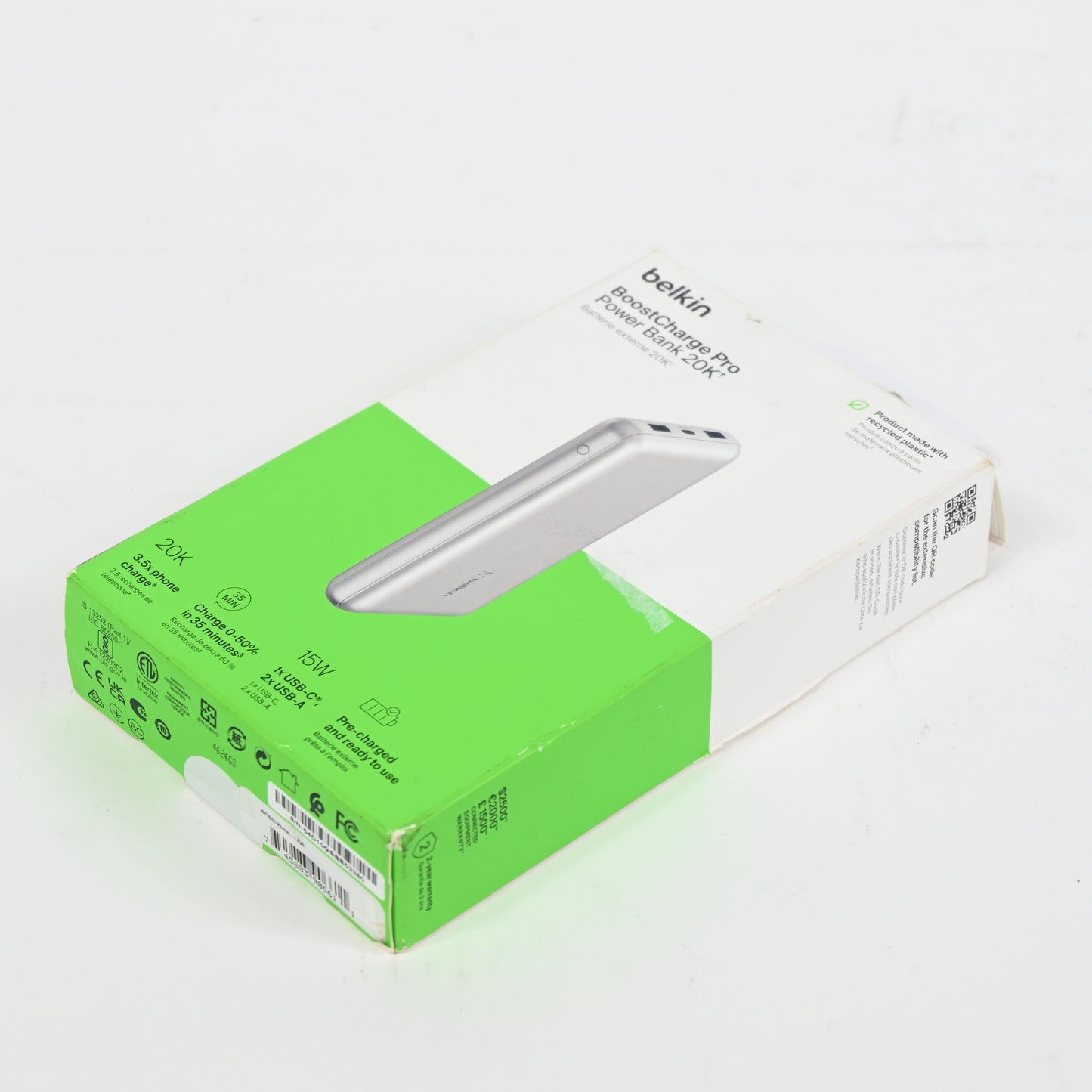 Belkin 20000mAh Power Bank 15W USB-A + USB-C - Silver