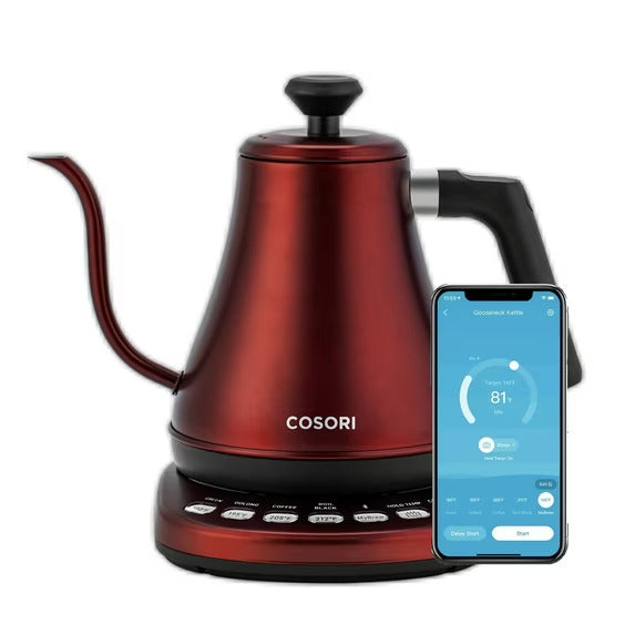 COSORI Smart Gooseneck Kettle Electric for Pour-Over Stainless Steel 0.8L Red