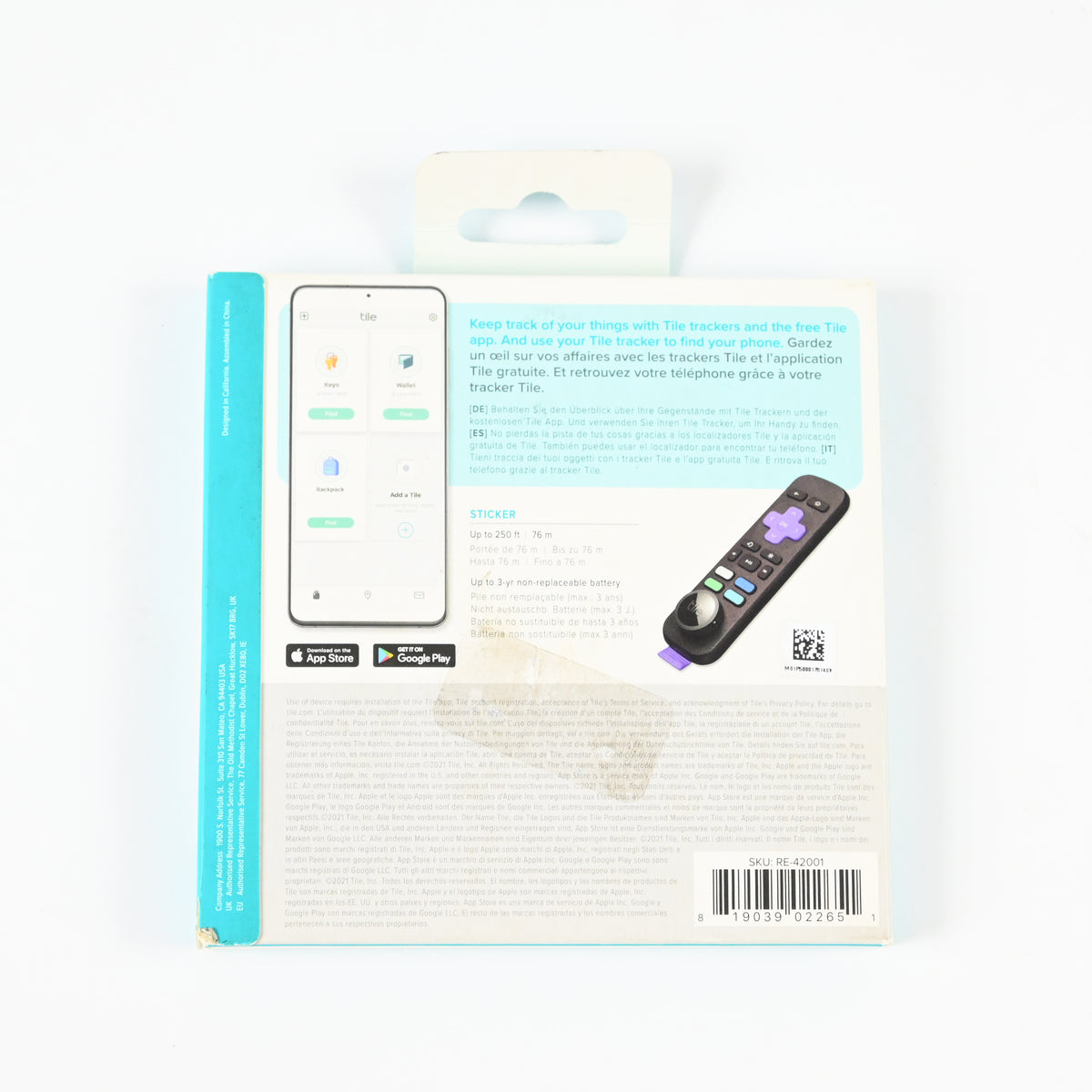 Tile Sticker (2022) Wireless GPS Tracker - 1 Pack - New
