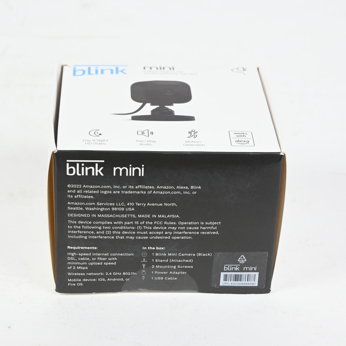 Blink Mini Indoor Security Camera 1080p Night Vision Motion Black - New