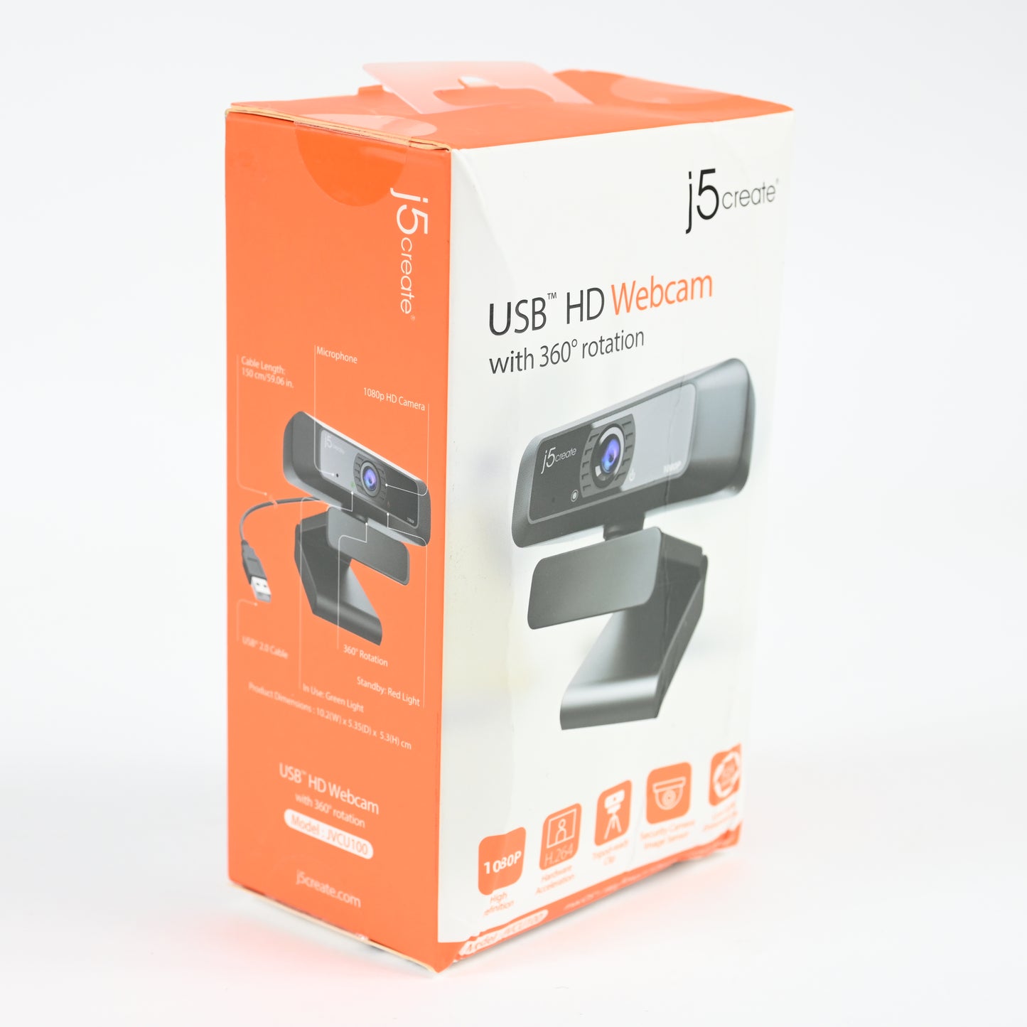 j5create USB Streaming Webcam - 1080P HD w/ 360 Rotation, Hi-Fi Microphone