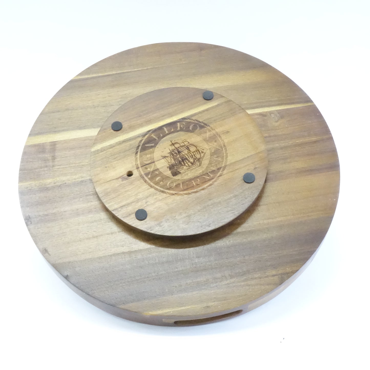 Galleon Gourmet 18" Lazy Susan Turntable Tray in Acacia Wood with Handles