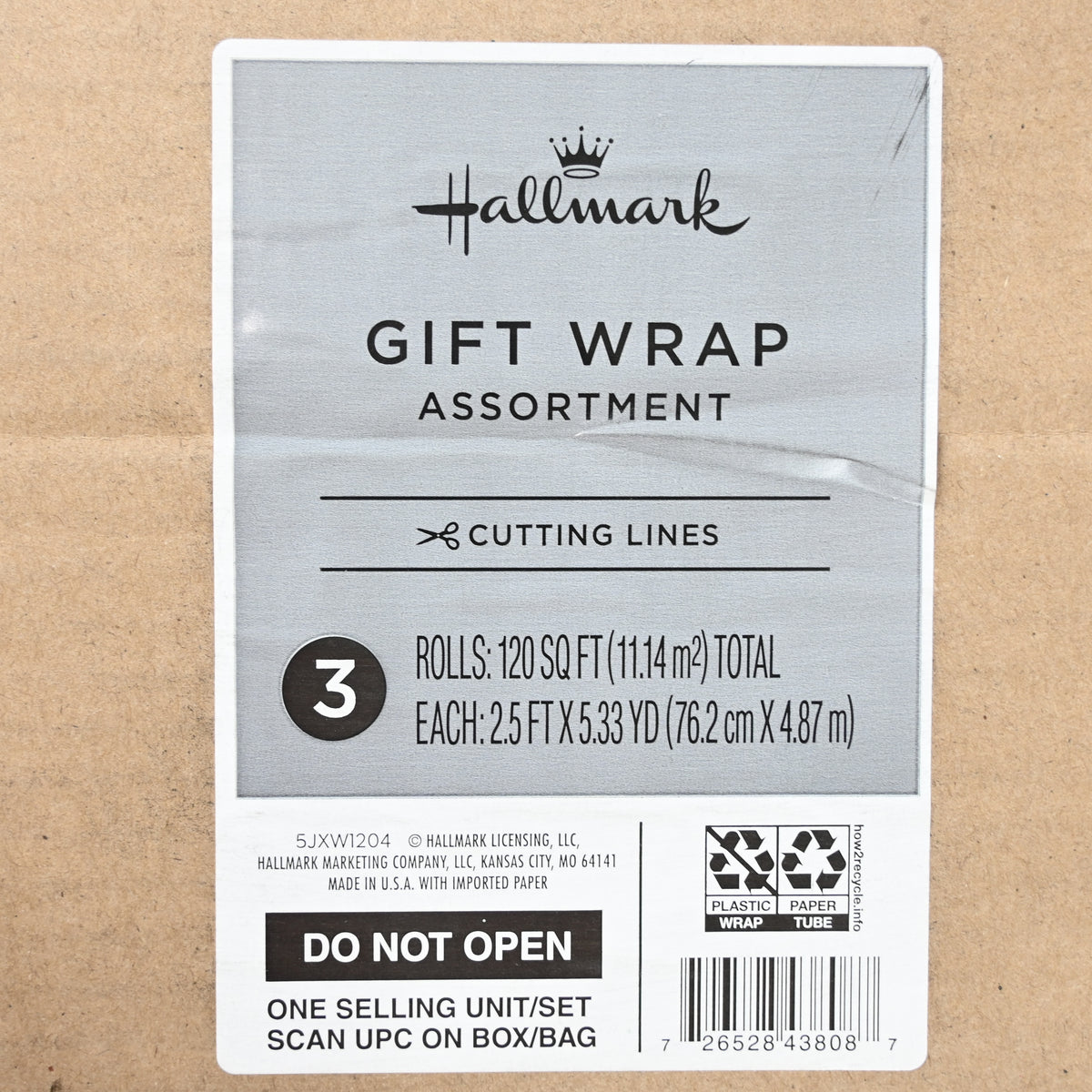 Hallmark Elegant Christmas Wrapping Paper with Cut Lines on Reverse (3 Rolls: 120 sq. ft. ttl) Gold Trees, Emerald Green Plaid, Gold Geometric Snowflakes