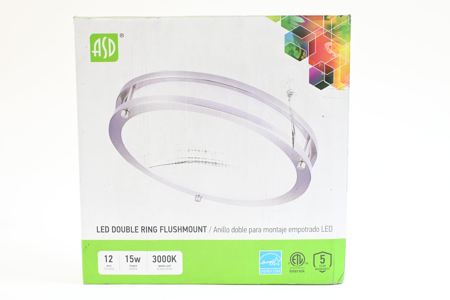 ASD 12" Flush Mount Ceiling Light, LED Dimmable 15W 120W Replacement - Open Box