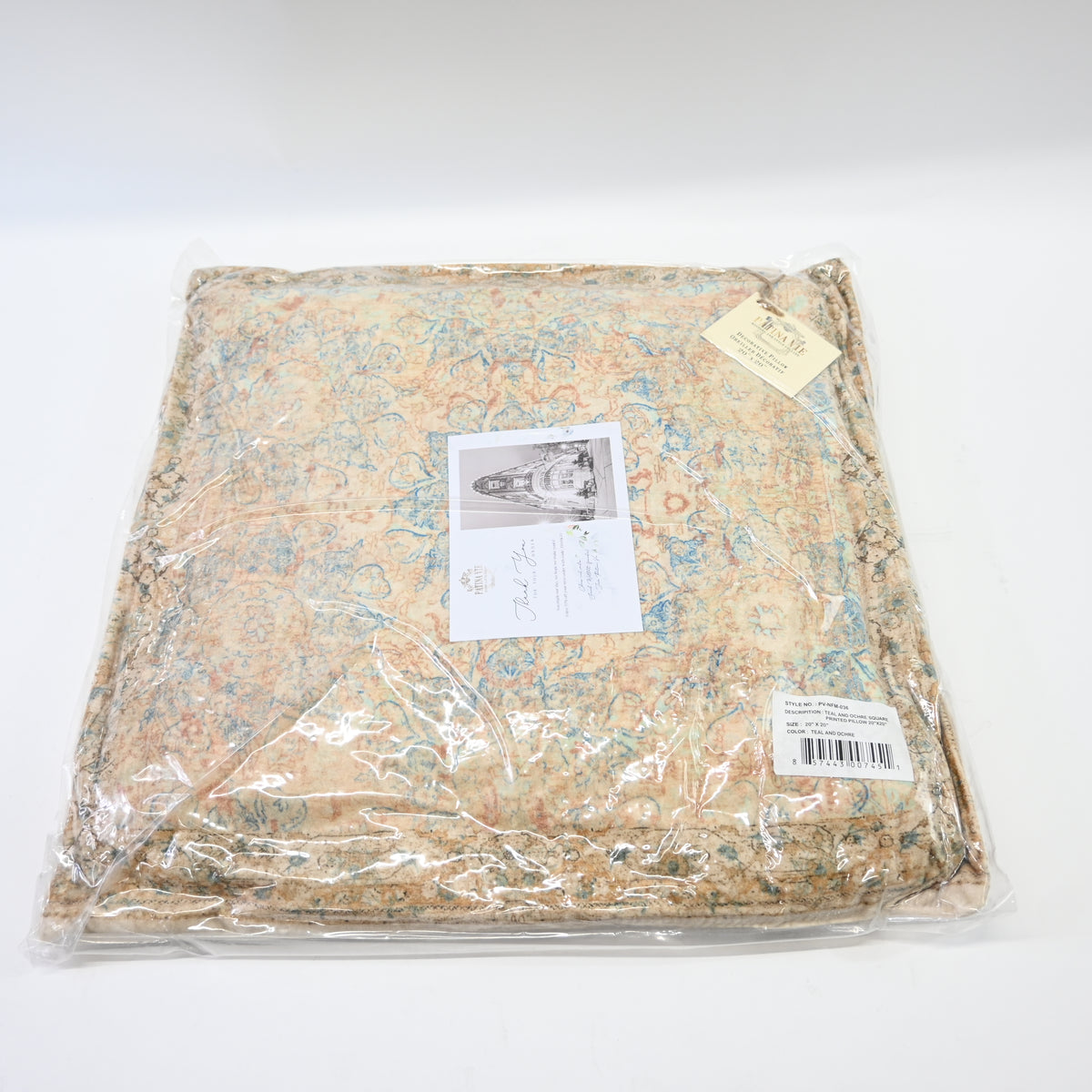 Patina Vie Velvet Geometric Patterned Square Throw Pillow 20" x 20" Teal/Ochre