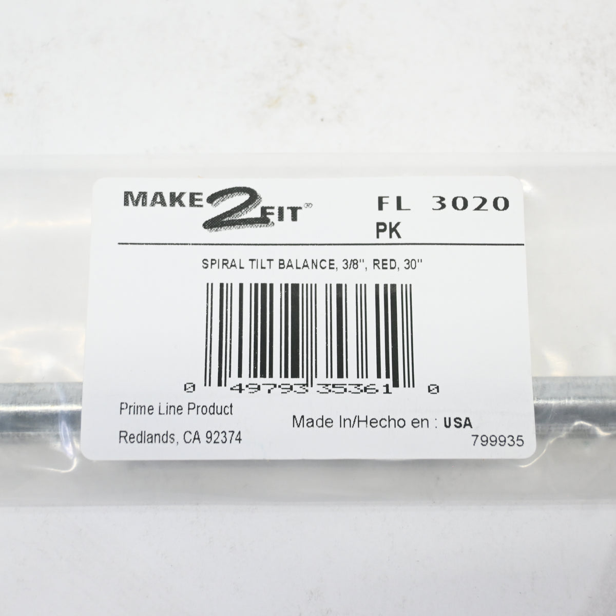 Prime-Line FL 3020 Spiral Tilt 3/8 In. x 30 In., Tilt Red Single Pack - New