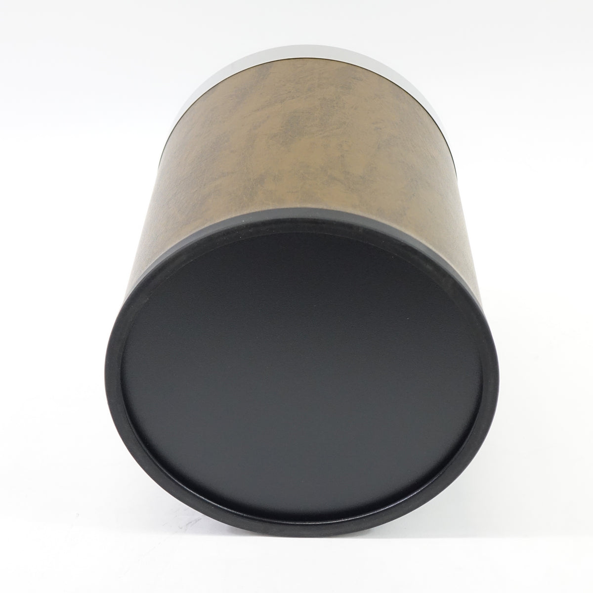 Metal Trash Can, Double Cans Top Open Without Lid- Walnut Leather Silver Ring