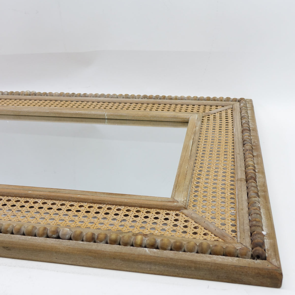 NIKKY HOME Boho Wood Rattan Wall Mirror, 32" X 24" Large Hanging Mirror