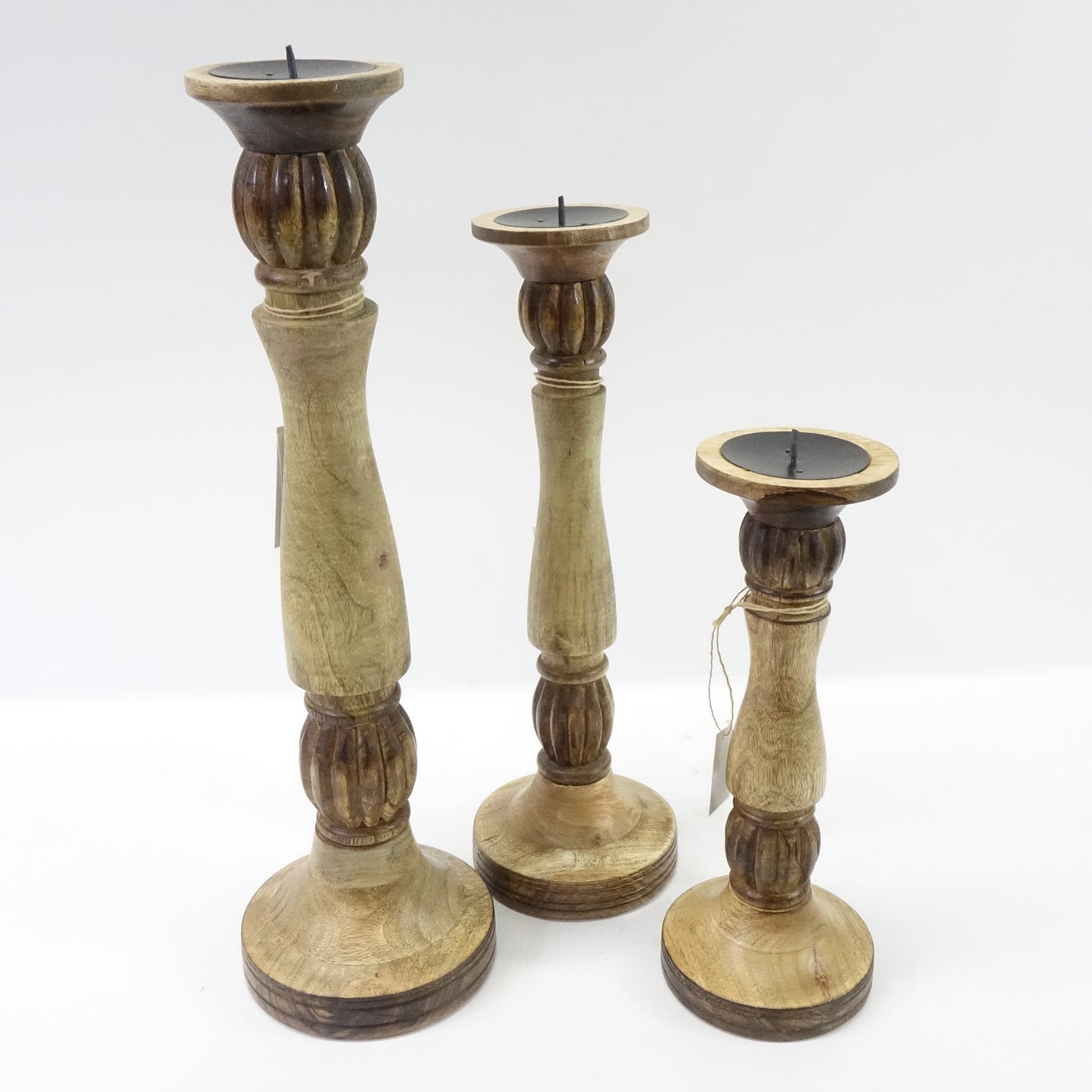 Benjara, Brown Mango Wood Vintage Style Candleholder/Candlestick, Set of 3
