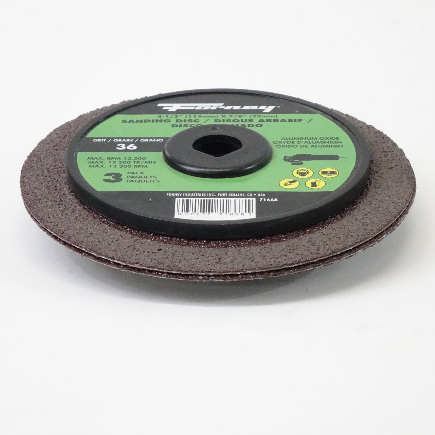 Forney 71668 Sanding Discs with 7/8" Arbor, 4-1/2", 36-Grit, 3-Pack - New