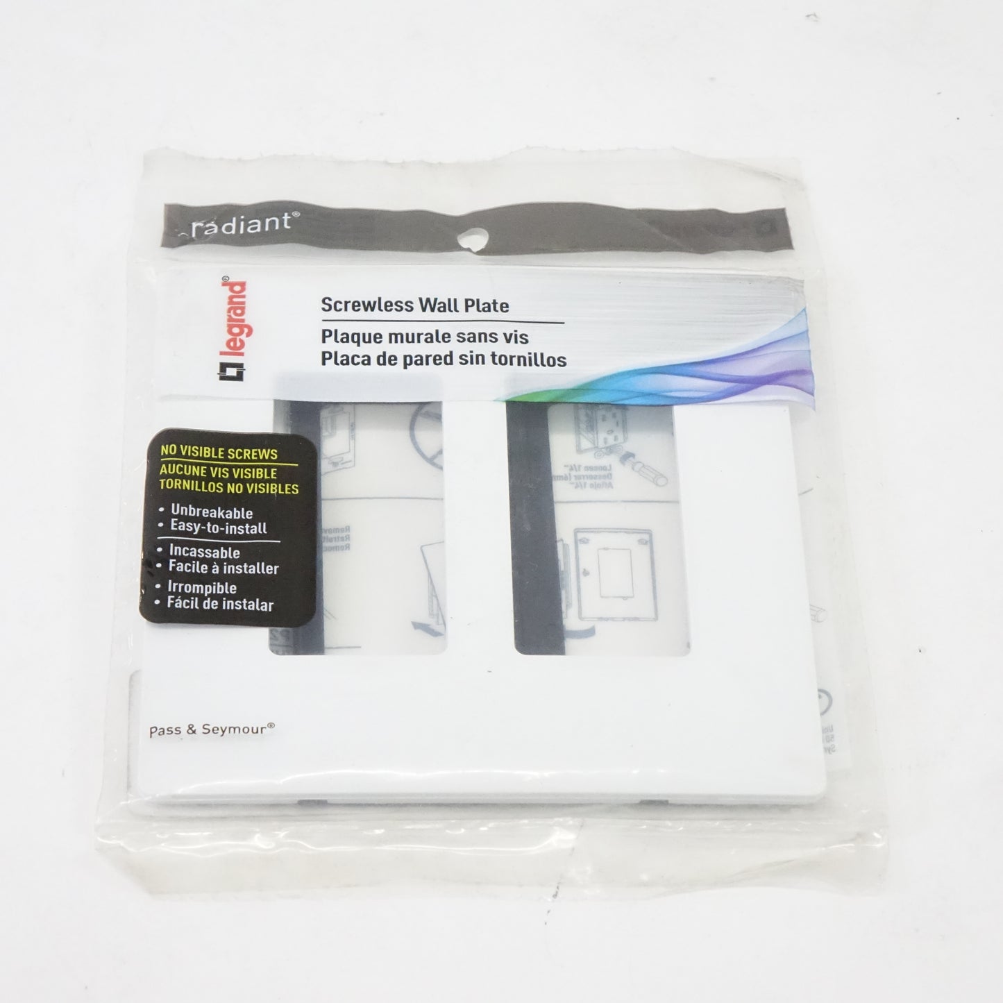 Legrand 2 Gang Screwless Wall Plate White Outlet Cover - New