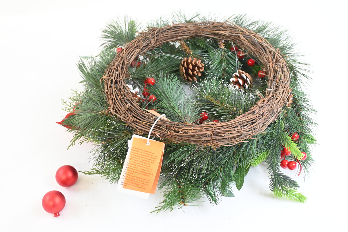 KINLEYLEE 22" Christmas Wreath for Front Door, Pine Cone Poinsettia Faux Wreath