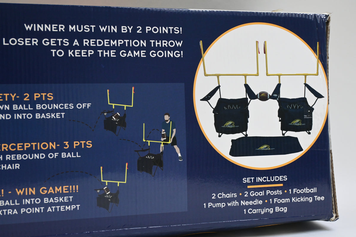 QB54 Outdoor Football Set - Football Toss and Kick Game Built into 2 Folding Chairs - Navy