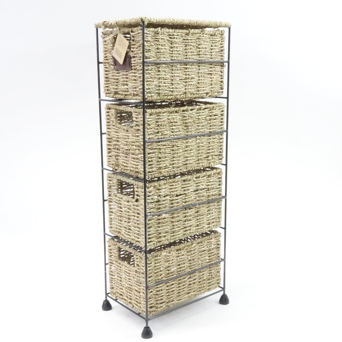 4 Tier Small Seagrass Basket Tower Unit Metal Frame 25.4 x 9.5 x 6.7 - Open Box