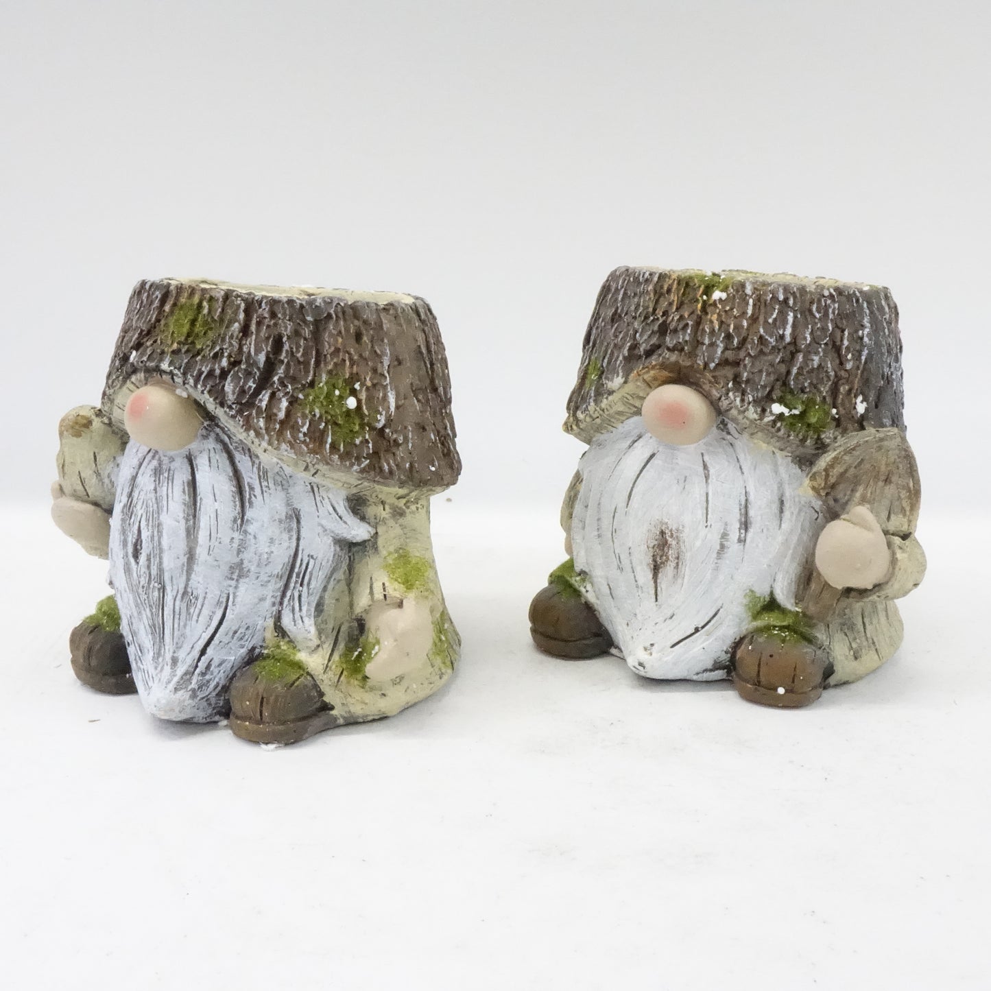 Set of 2 Resin Gnome Planters Bark/ Log with Faux Moss Accents - Open Box