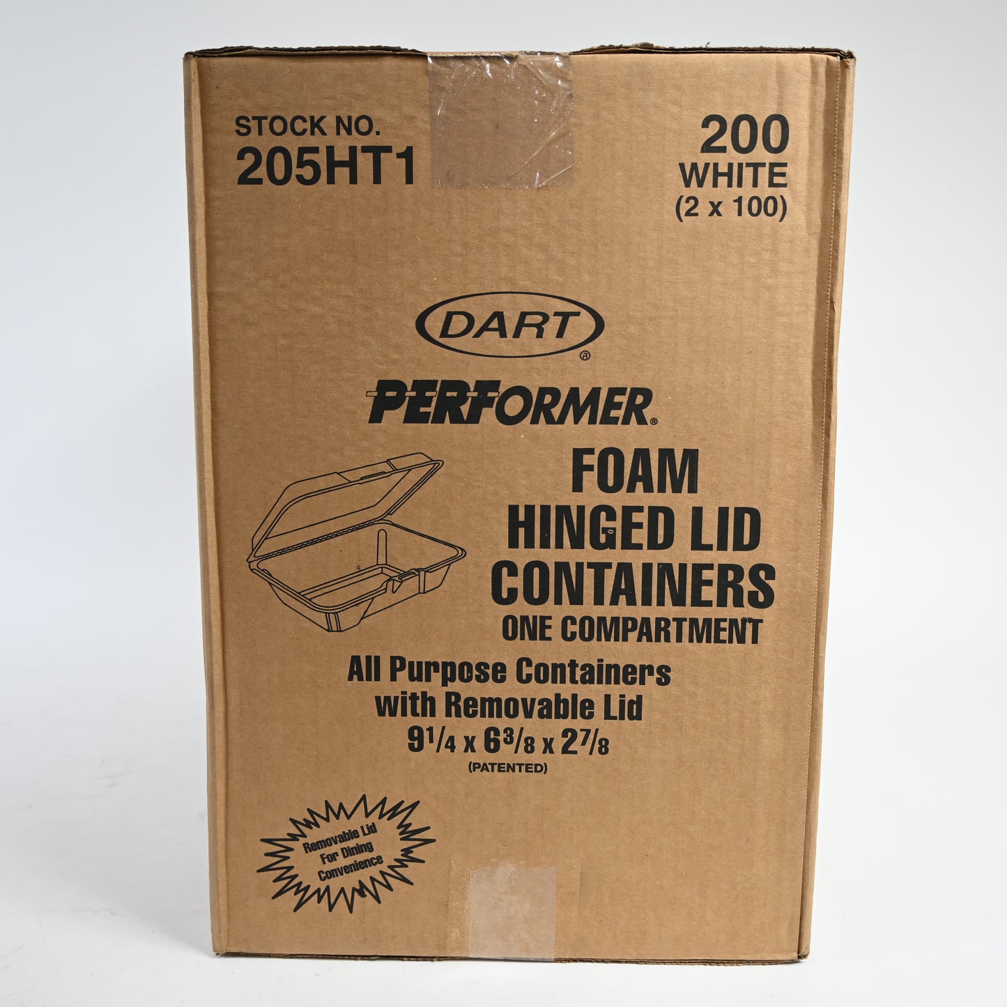 1-Compartment Foam Container 100 / Bag with Removable Hinged Lid