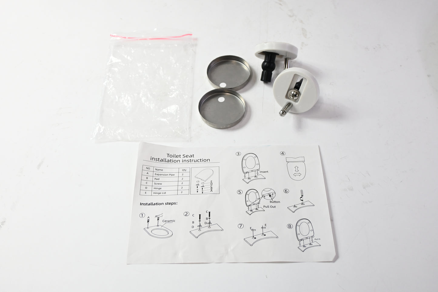 White Plastic Toilet Seat with Lid Bathroom Replacement Hardware - Open Box