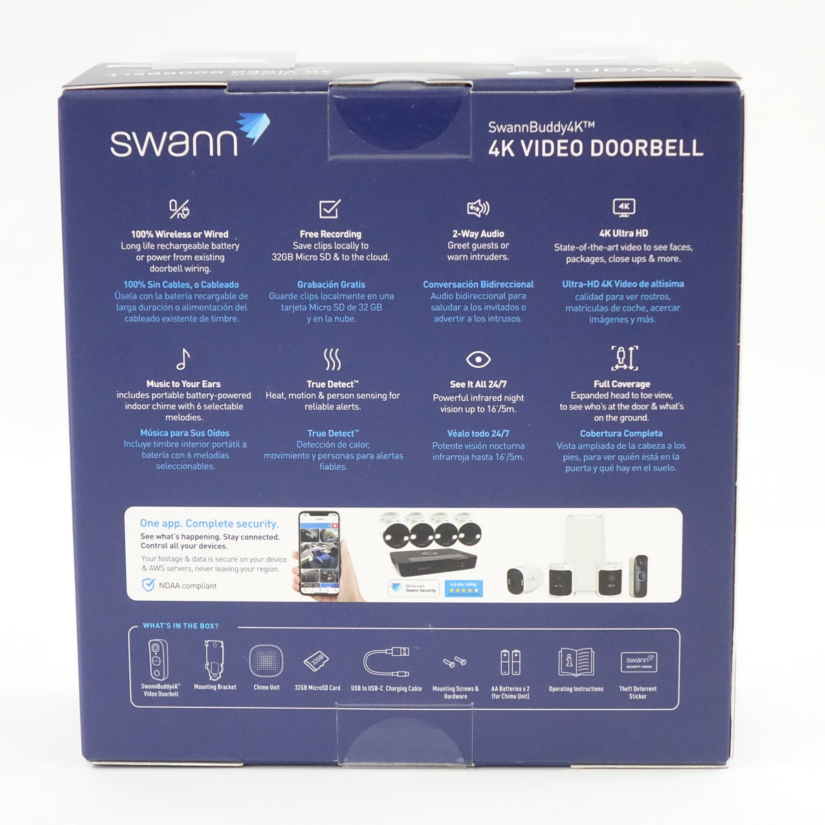 Swann Buddy4K Wireless Video Doorbell Chime 4KBUDDY 165 View 2-Way Audio - New