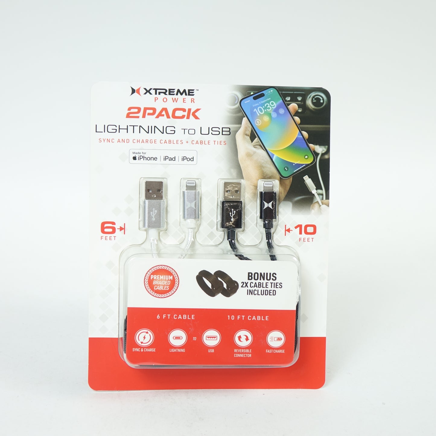 Lightning MFI Certified Charging Cables USB 1 white 6ft & 1 Black 10ft 2 Pack