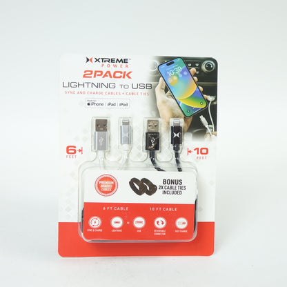 Lightning MFI Certified Charging Cables USB 1 white 6ft & 1 Black 10ft 2 Pack