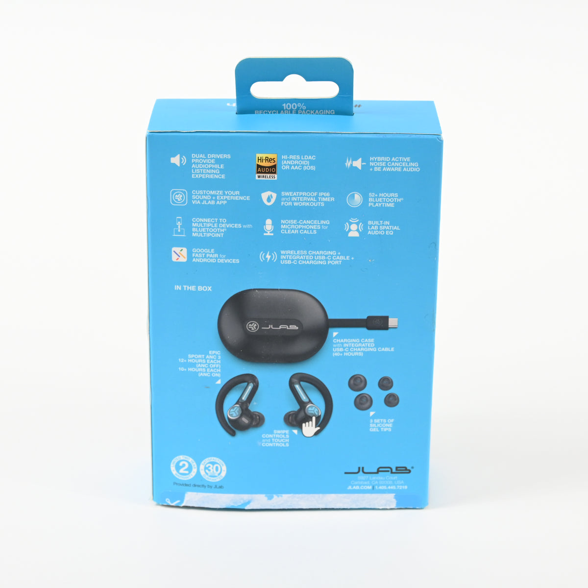 JLab Epic Sport ANC 3 Wireless Bluetooth Earphones - Black