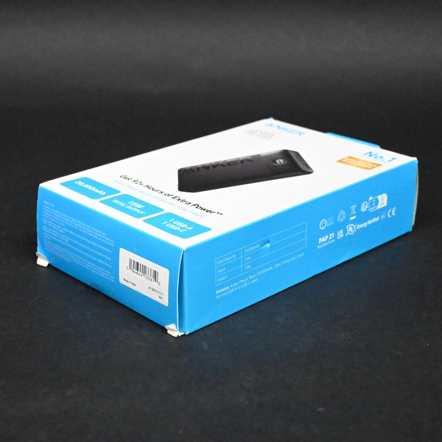 Anker PowerCore 326 20000mAh 15W USB-C Power Bank Black A1367H11-1 - Grade A