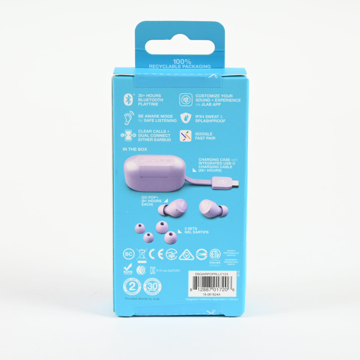 JLab Go Pop+ True Wireless Bluetooth Earbuds & Charging Case - Lilac