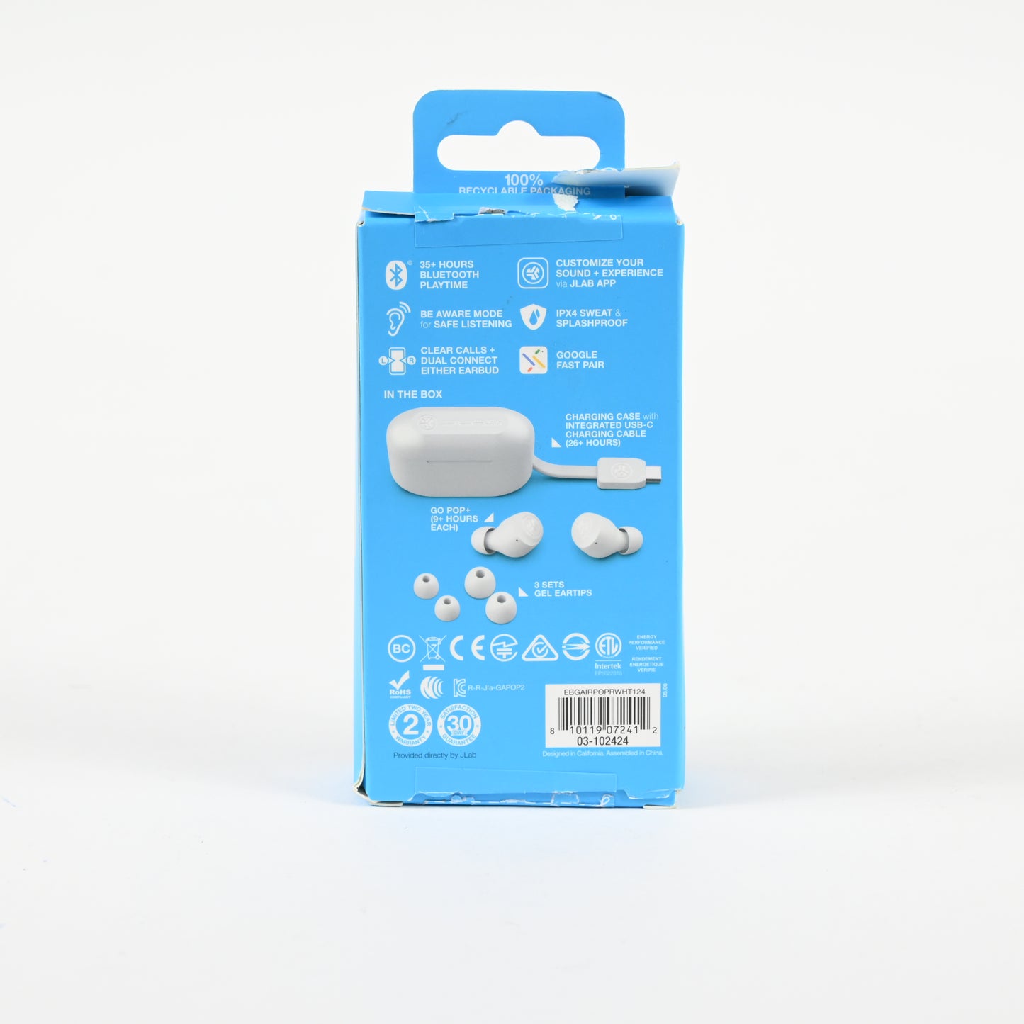 Go Pop+ True Wireless Bluetooth Earbuds Cloud - White