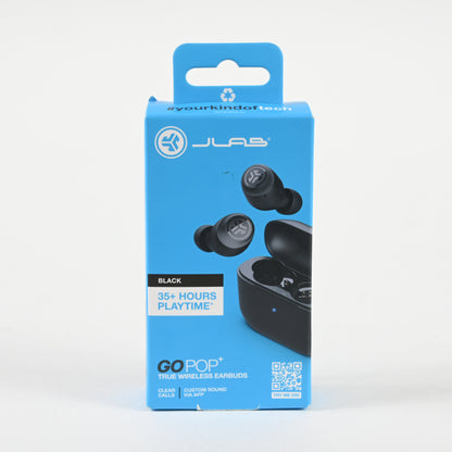 JLab Go Pop+ True Wireless Bluetooth Earbuds + Charging Case - Black