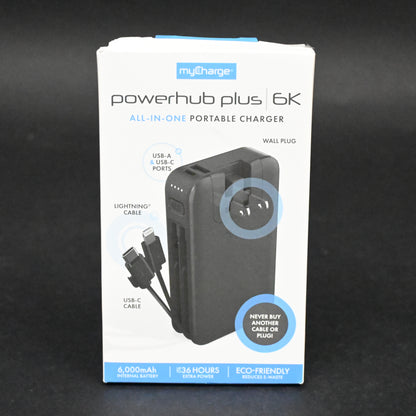 myCharge PowerHub Plus 6000mAh/15W Output Power Bank with Integrated Charging Ca