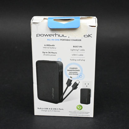 myCharge PowerHub Plus 6000mAh/15W Output Power Bank with Integrated Charging Ca