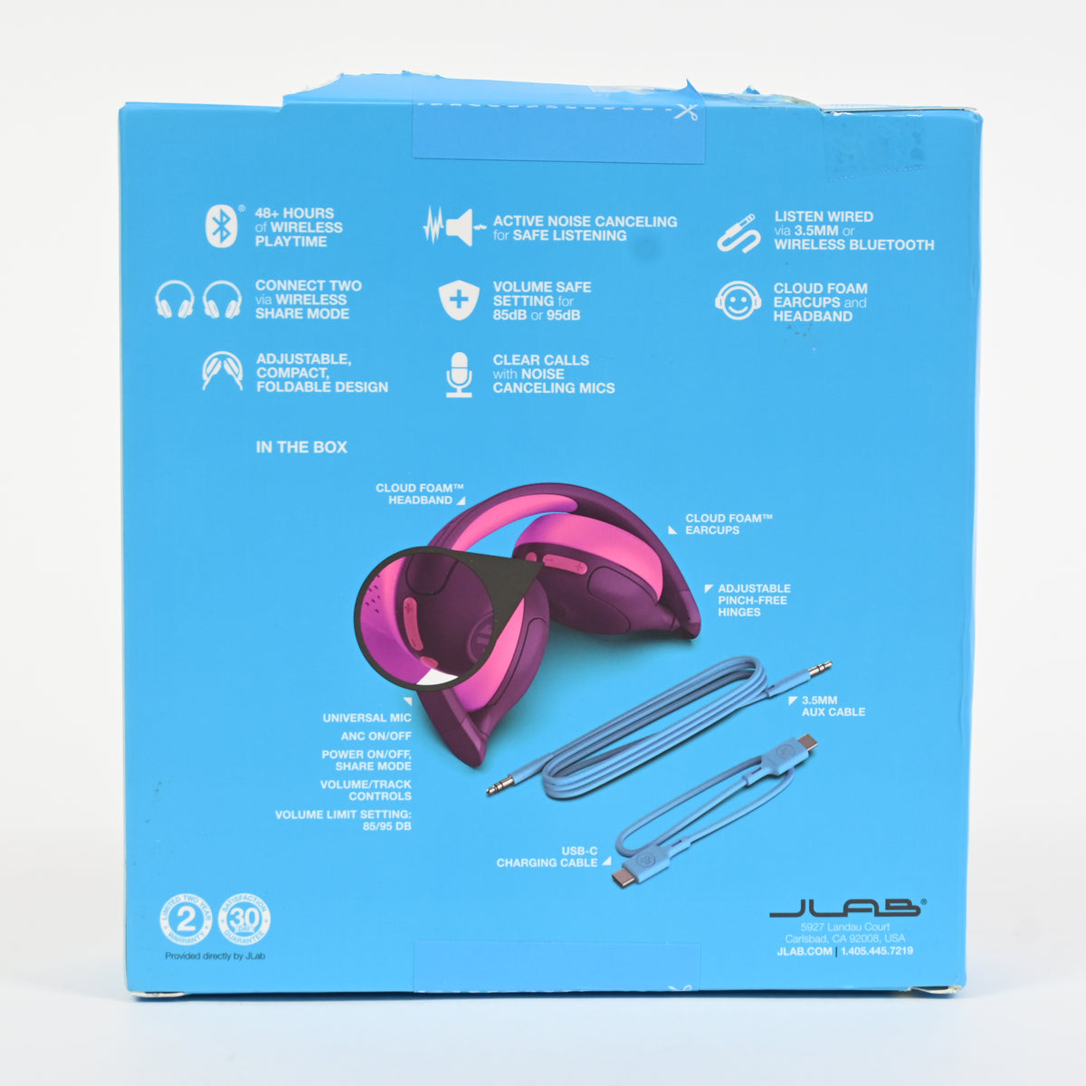 JLab JBuddies ANC 2 in 1 Wireless + Wired Kids Headphones Purple/Pink - Grade A