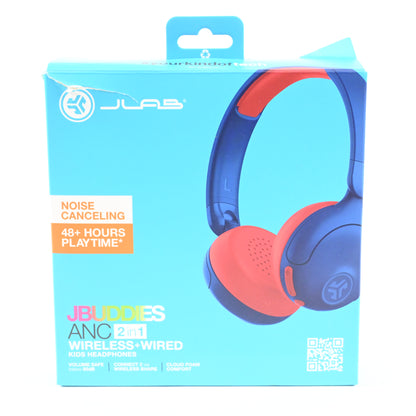 JLab JBuddies ANC 2 in 1 Wireless + Wired Kids Headphones - Blue/Red