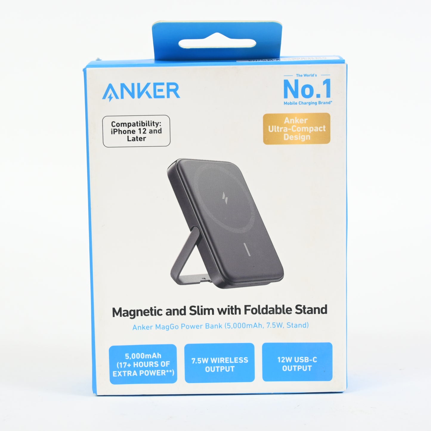 Anker Magnetic Battery, 5,000 mAh Wireless Portable Charger - Black - Grade A