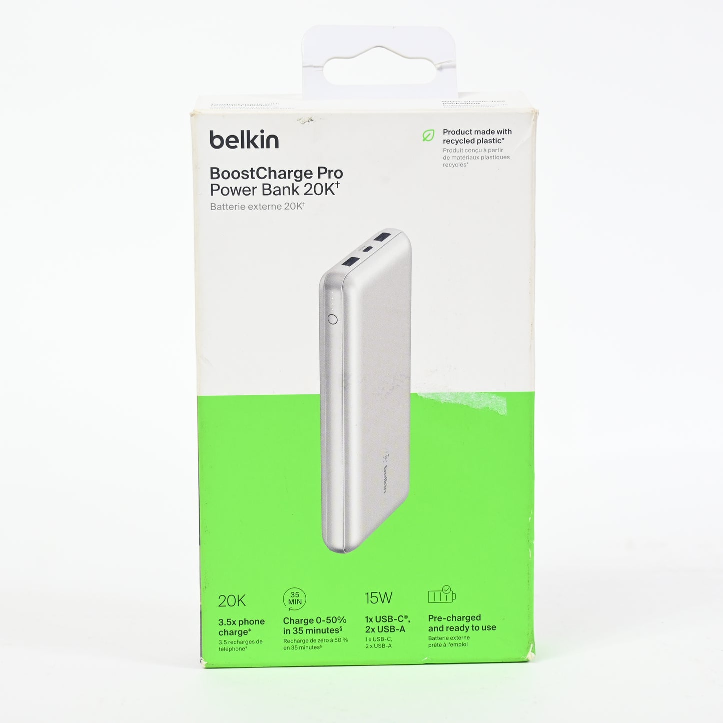 Belkin 20000mAh Power Bank 15W USB-A + USB-C - Silver