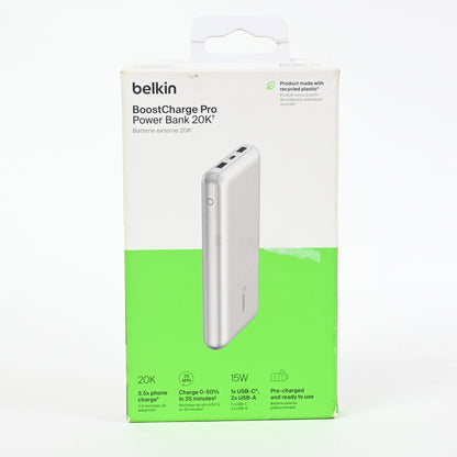 Belkin 20000mAh Power Bank 15W USB-A + USB-C - Silver