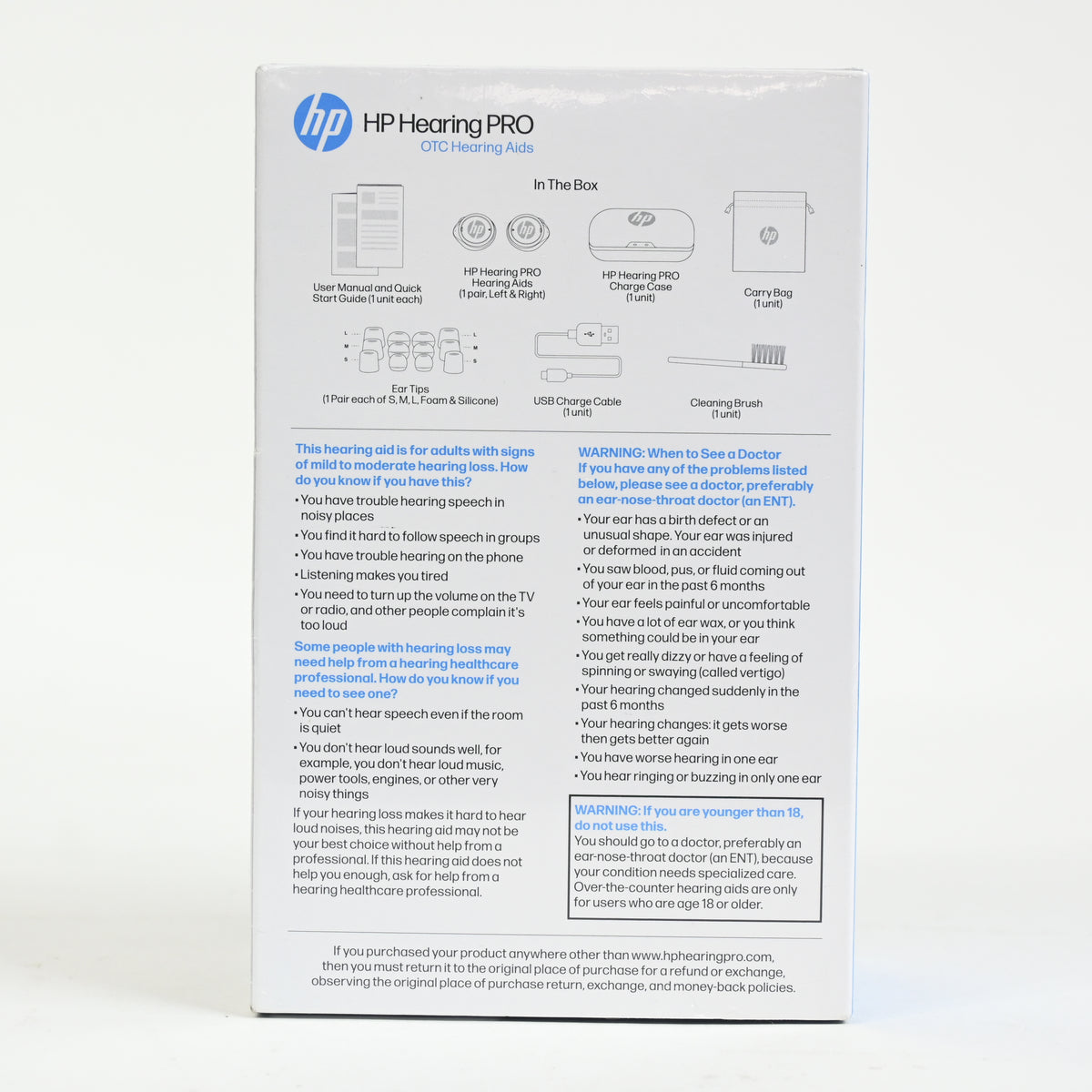 HP Hearing PRO Self-Fitting OTC Hearing Aids (with Bluetooth and ANC) - New