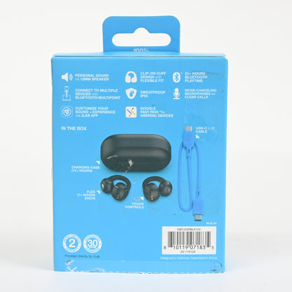 JLab Flex Open Ear Earbuds Clip On Wireless Bluetooth Headphones Black