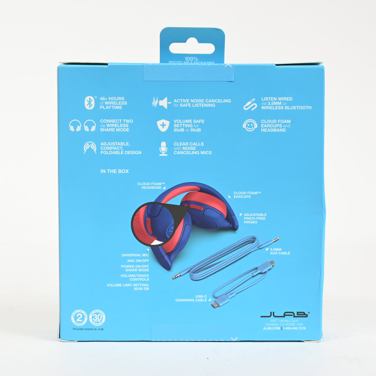 JLab JBuddies ANC 2 in 1 Wireless + Wired Kids Headphones - Blue/Red - New