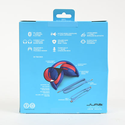 JLab JBuddies ANC 2 in 1 Wireless + Wired Kids Headphones - Blue/Red - New