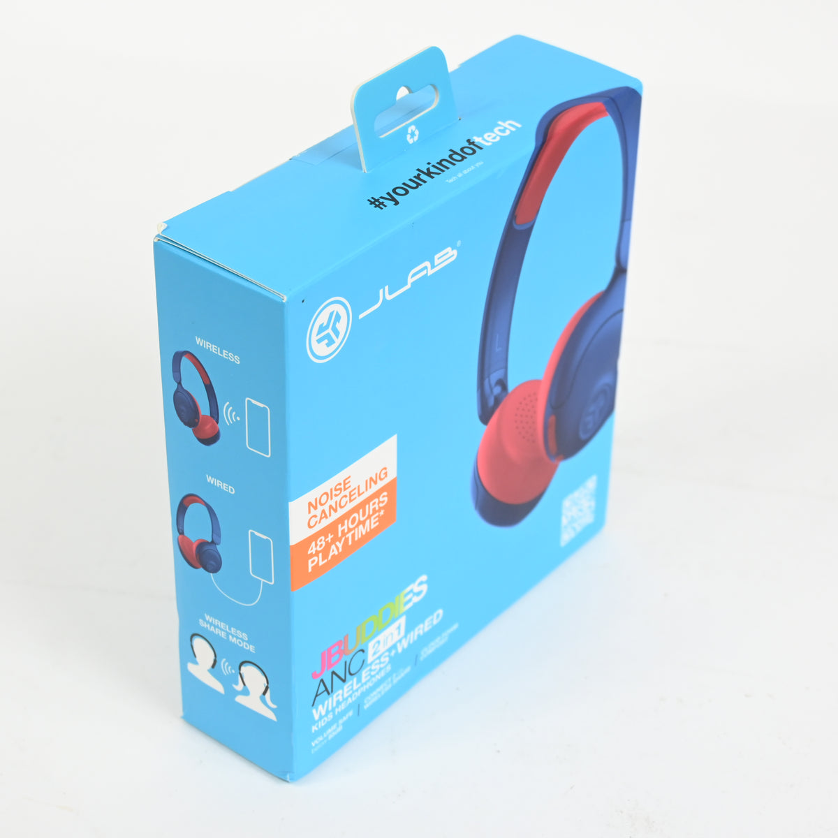 JLab JBuddies ANC 2 in 1 Wireless + Wired Kids Headphones - Blue/Red - New