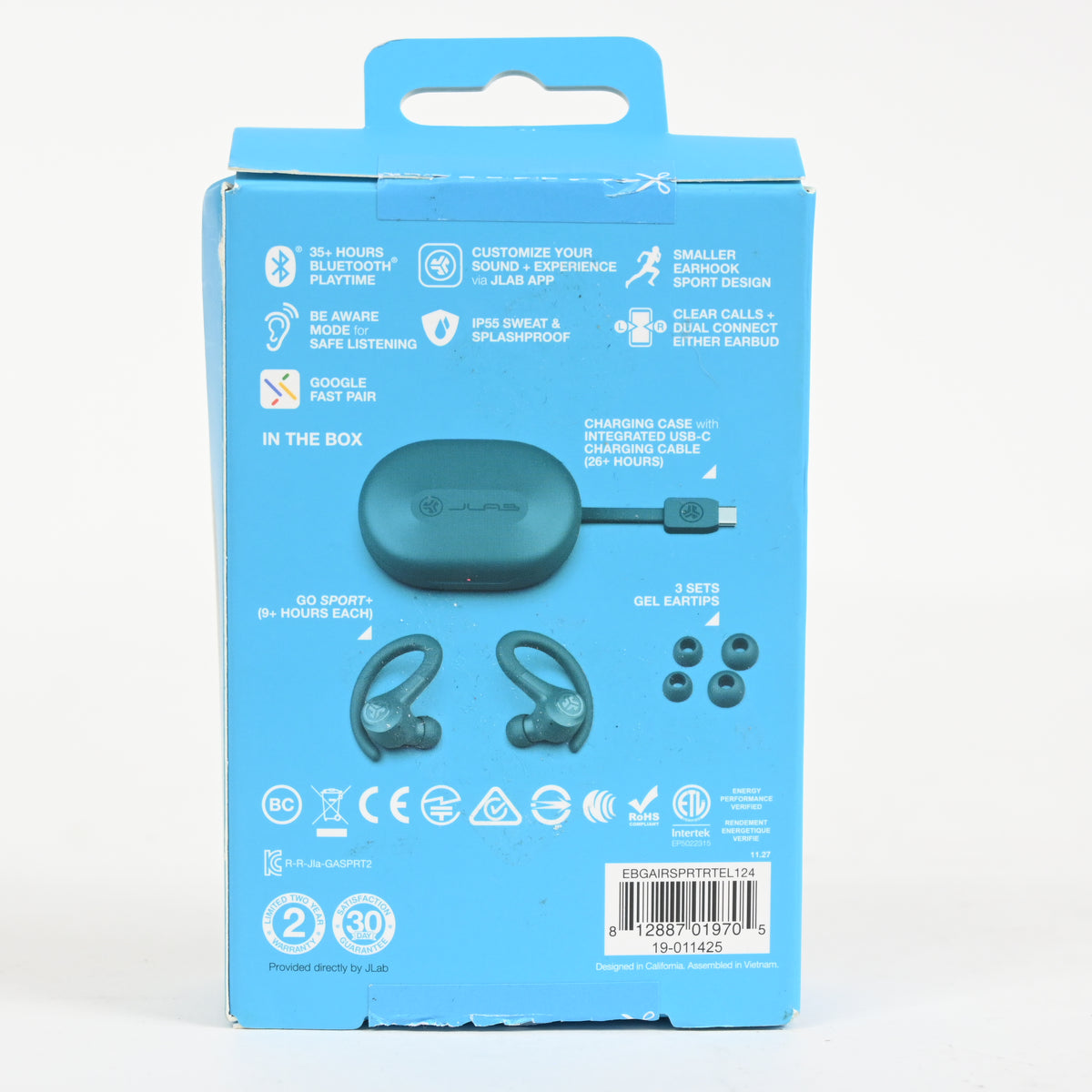JLab Go Air Sport - Bluethooth Wireless Workout Earbuds - Teal - Grade A