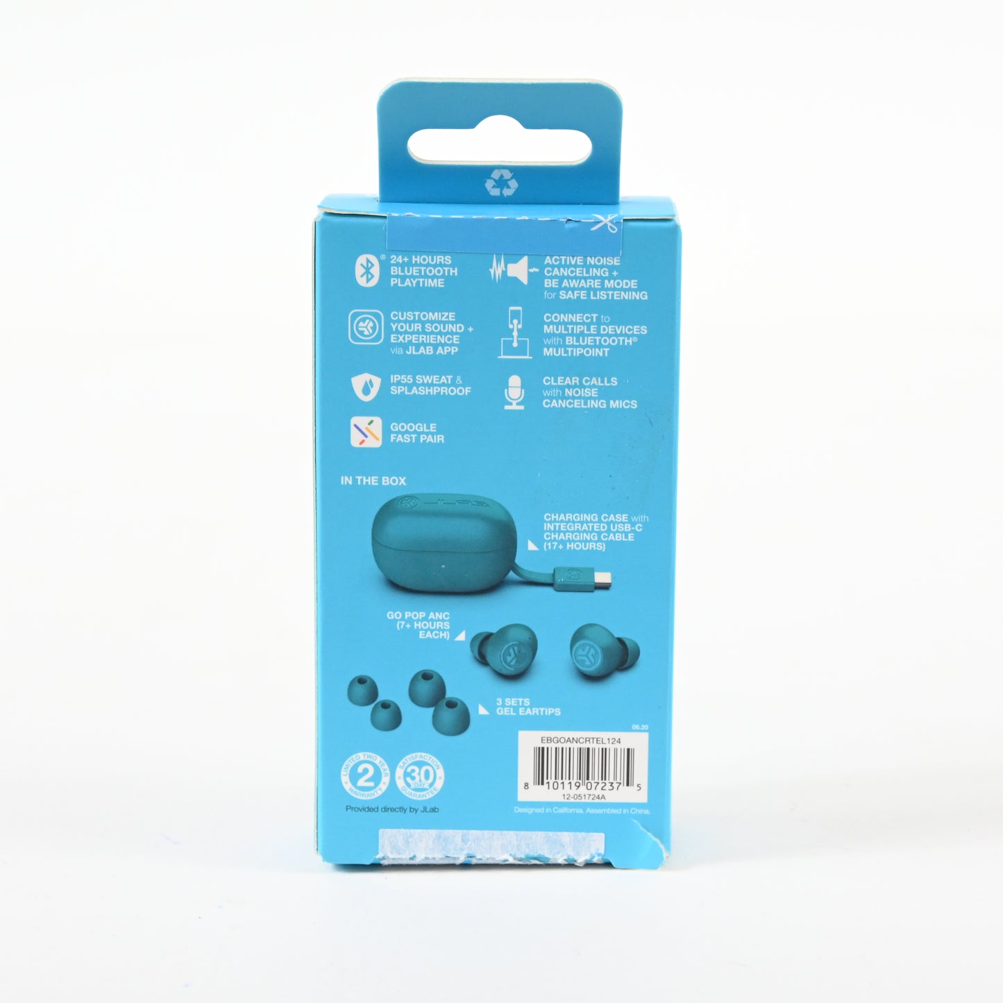 JLAB Go Pop ANC True Wireless Bluetooth Earbuds - Teal - Grade A