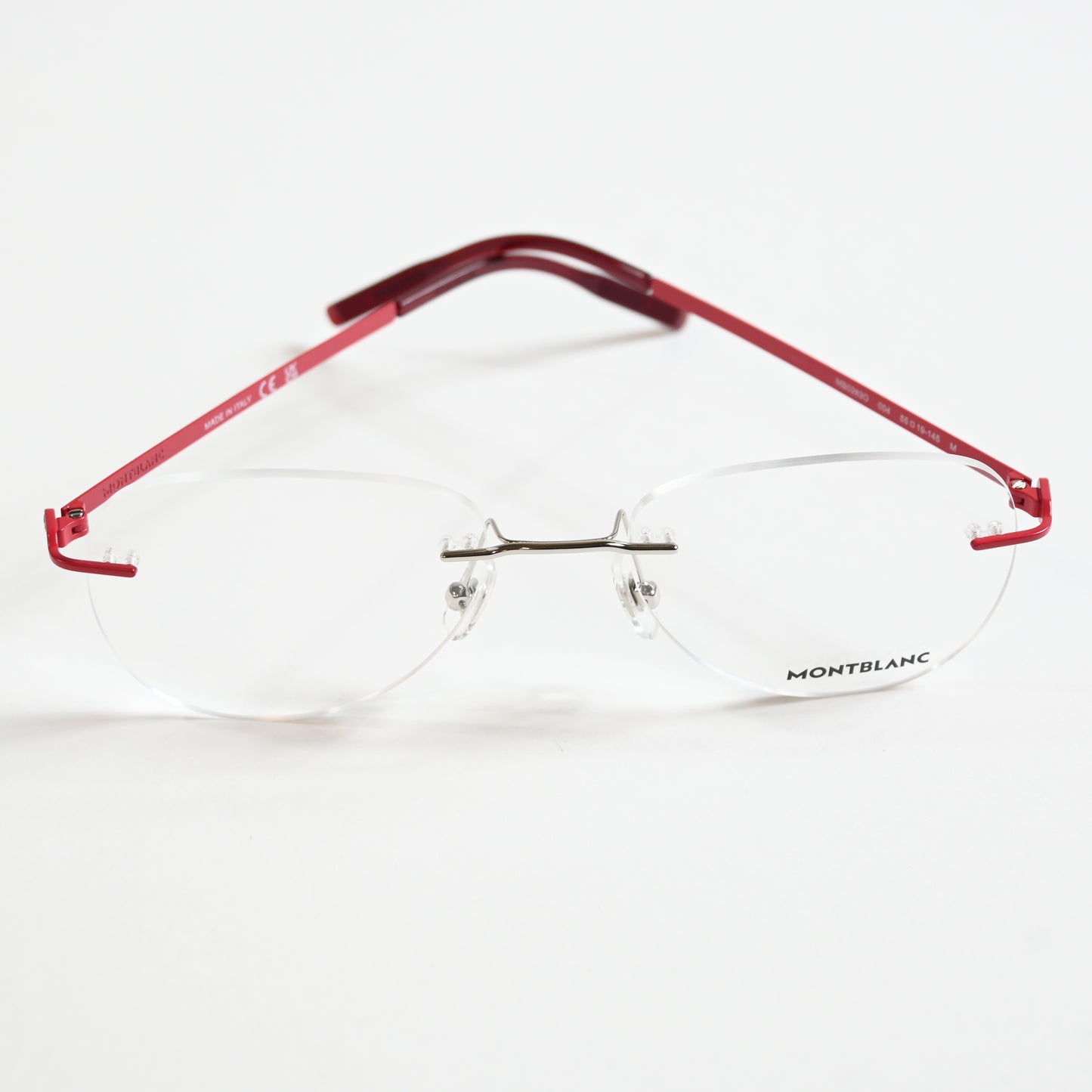 Montblanc MB0283O 004 Mens Authentic Eyeglasses Red/Silver, 55mm - New