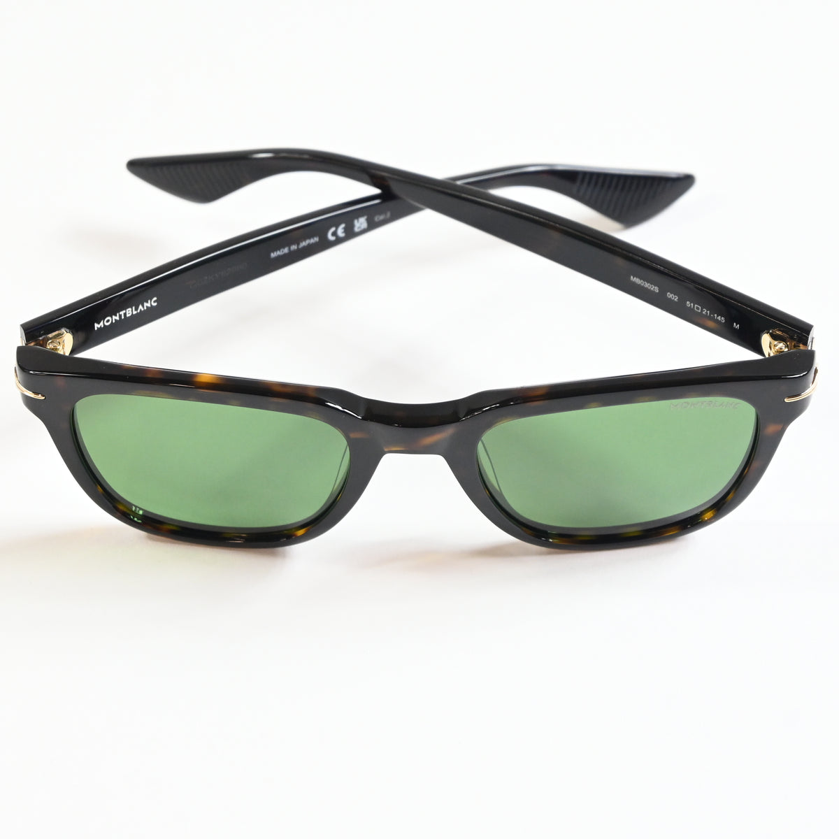 Montblanc MB0302S 002 Mens Authentic Sunglasses Tortoise/Green, 51mm - New