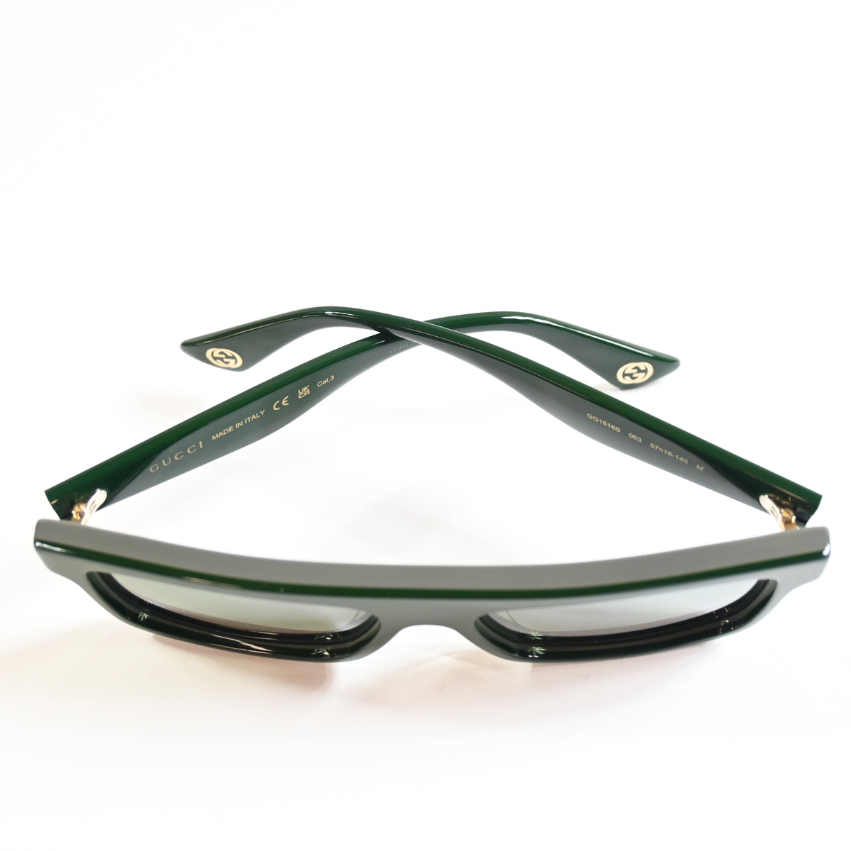 Gucci GG1616S 003 Mens Authentic Sunglasses Black/Green, 57mm - New