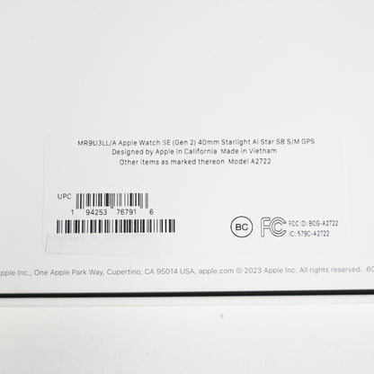 Apple Watch SE 2nd Gen [GPS 40mm] S/M Sport Band MR9U3LL/A - Starlight - Grade B