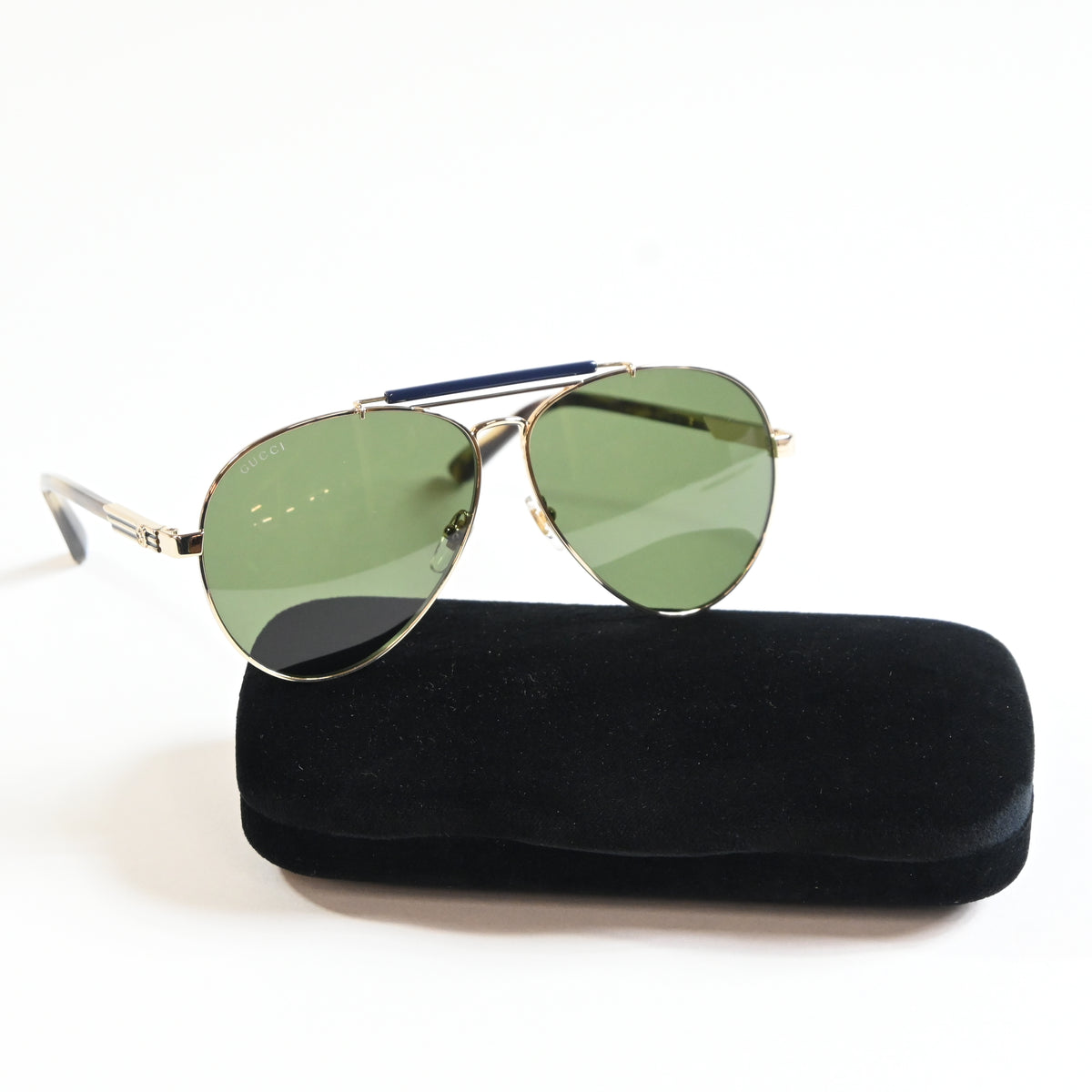 Gucci GG1287S 003 Mens Authentic Sunglasses Gold/Green, 61mm - New