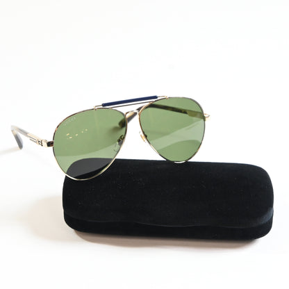 Gucci GG1287S 003 Mens Authentic Sunglasses Gold/Green, 61mm - New